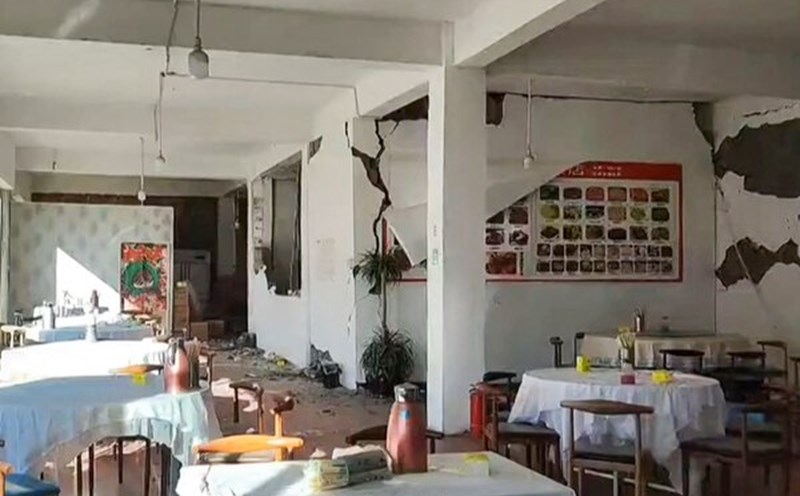 Inside a building damaged by the earthquake in Tibet. Photo: AFP