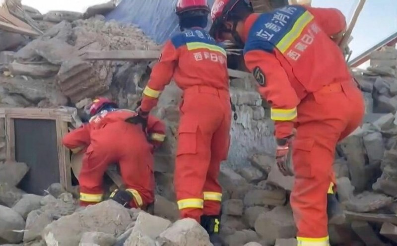 Rescue workers work after an earthquake in Tibet, China. Photo: AFP