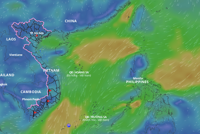 The strengthening cold air will cause bad weather in many coastal areas of the East Sea. Above is the image of the wind direction layer over the sea updated at 3:00 p.m. on January 8. Photo: Vietnam Natural Disaster Monitoring System