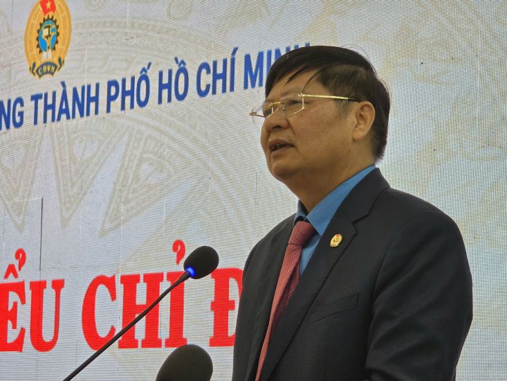 Vice President of the Vietnam General Confederation of Labor Phan Van Anh gave a speech at the conference. Photo: Nam Duong