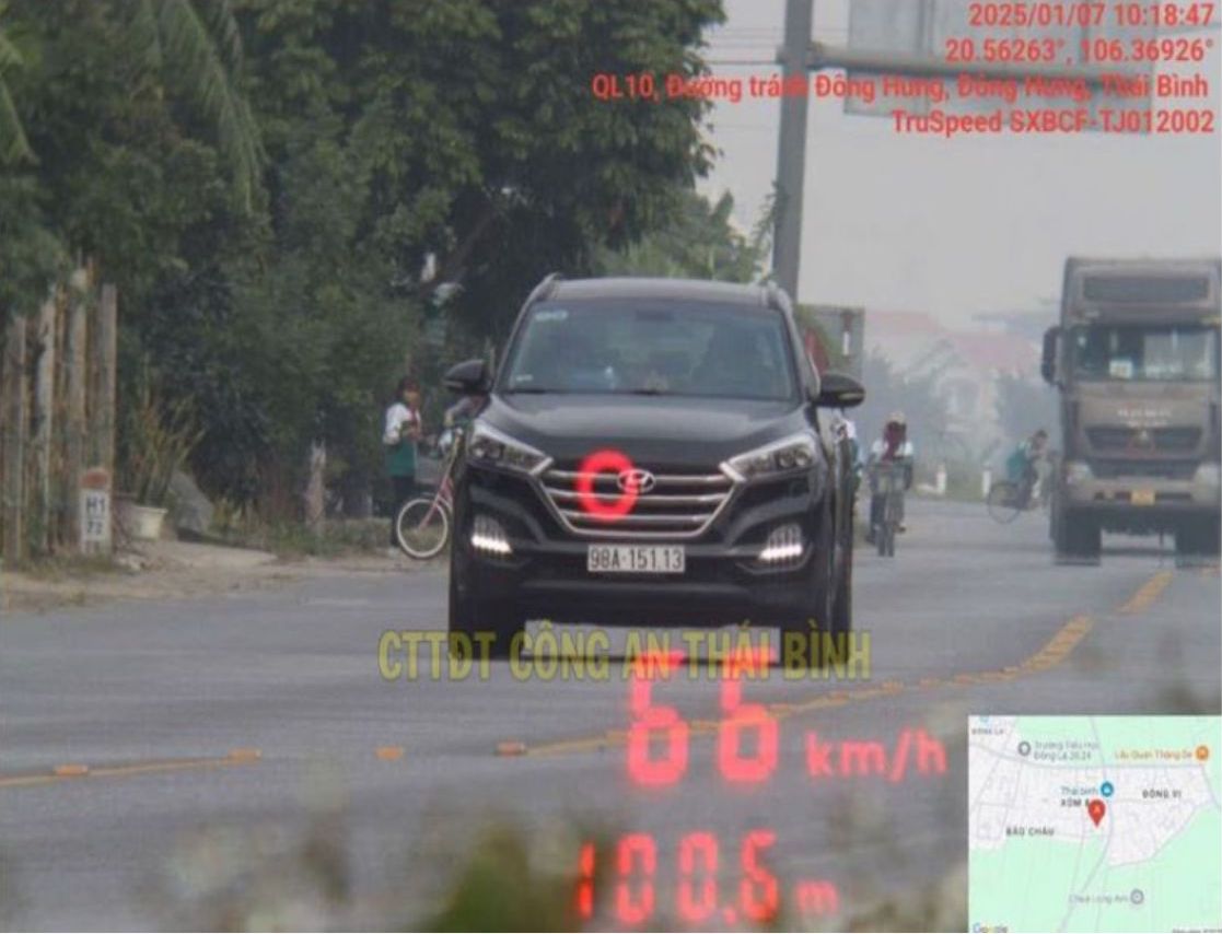 Image of vehicle violating speed limit. Source: Thai Binh Provincial Police