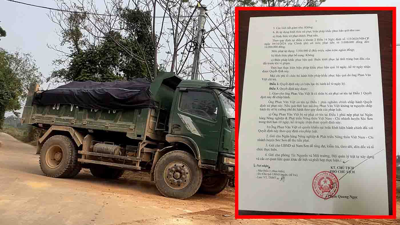 Khai thác đất trái phép ở Sóc Sơn. Ảnh: PV