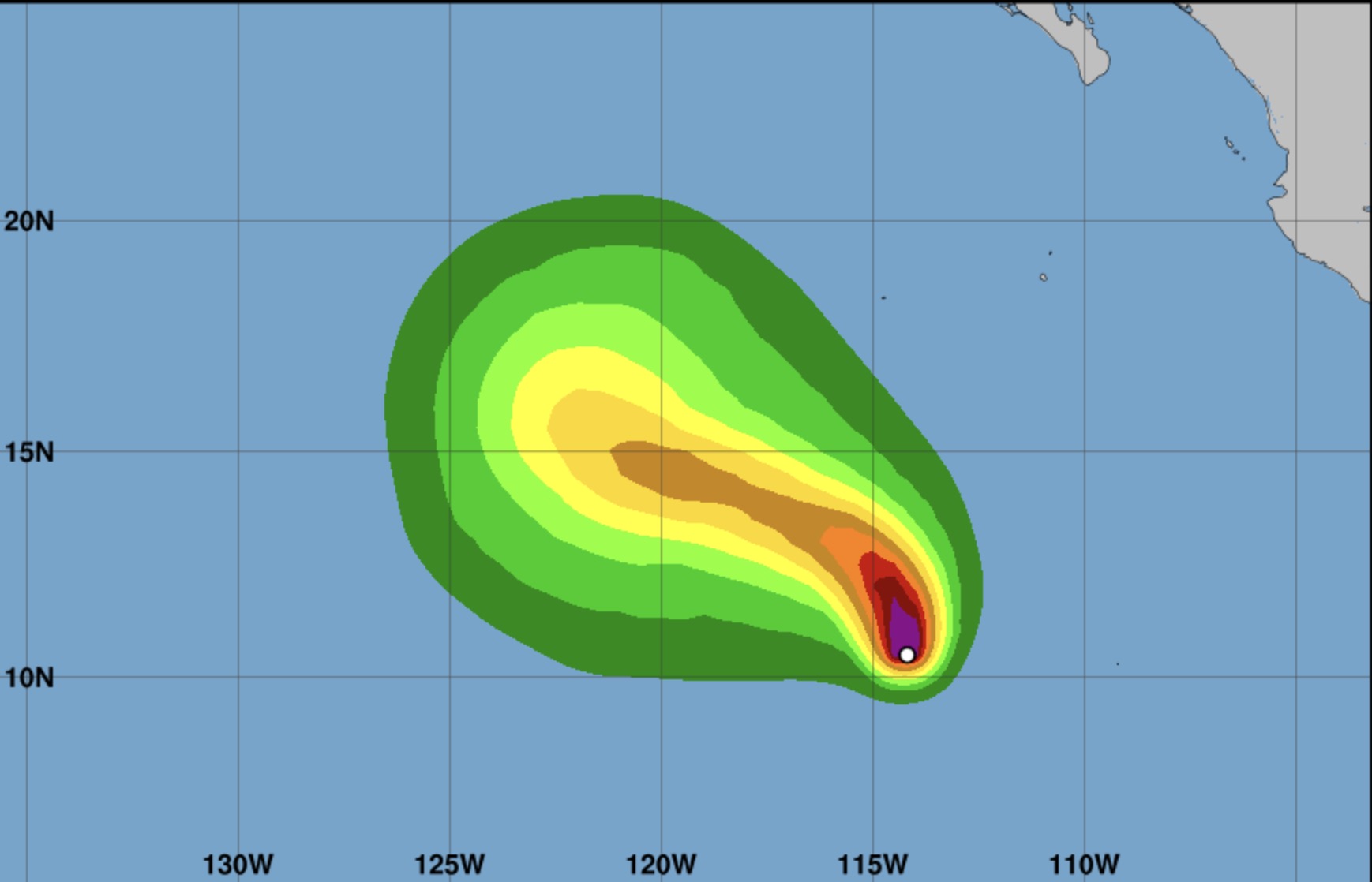 Bão Octave dự báo mạnh lên vào cuối tuần này. Ảnh: Trung tâm Bão Quốc gia Mỹ 