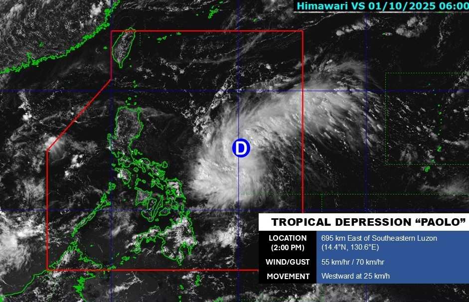 Location of the center of tropical depression Paolo, the predecessor of storm No. 11, at 2:00 p.m. on October 1. Photo: PAGASA
