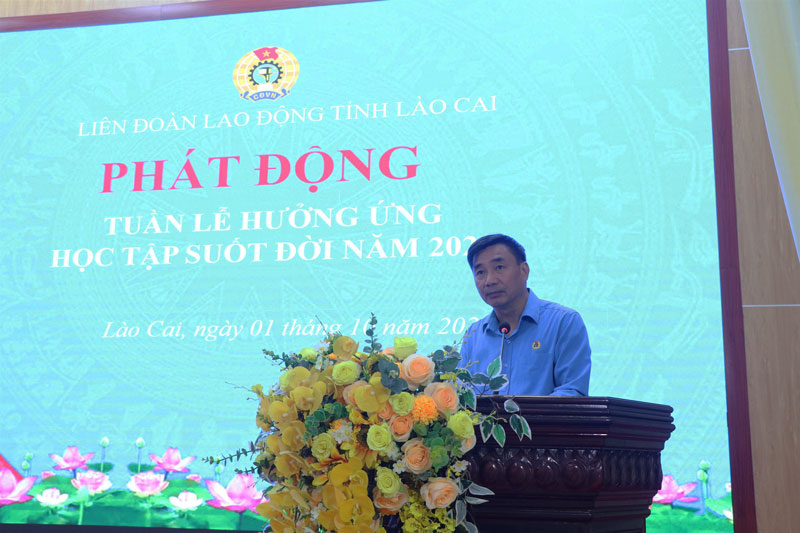 Ong Nguyen Chuong Phat - Chu tich LDLD tinh Lao Cai phat bieu tai le phat dong. Anh: Manh Hung  