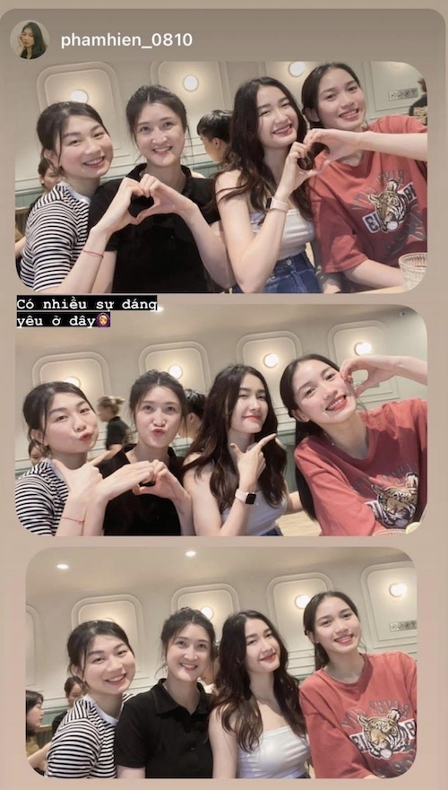 Pham Hien, Luu Hue, Kim Thanh va Nguyen Phuong chup anh cung nhau. Anh: Cat tu video