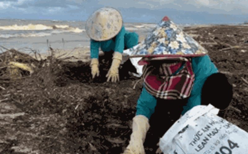 After storm No. 10, tons of garbage appeared at Nhat Le beach in Quang Tri. Photo: Cong Sang