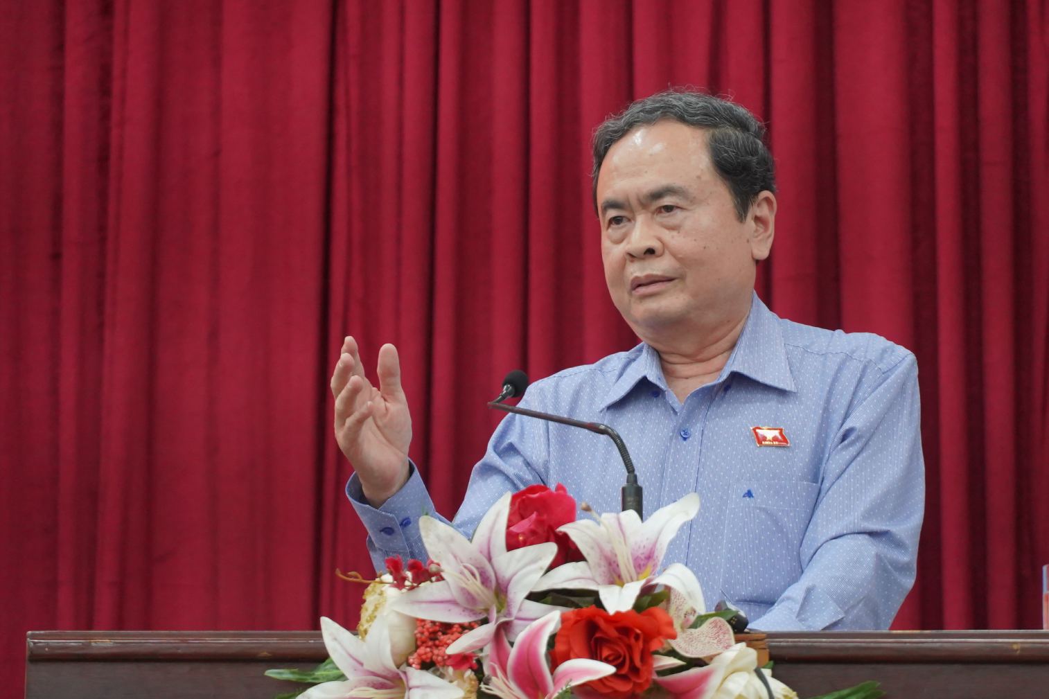 Chu tich Quoc hoi Tran Thanh Man phat bieu tai buoi tiep xuc cu tri. Anh: Ta Quang