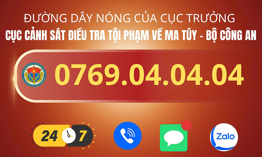 Đường dây nóng của Cục Cảnh sát điều tra tội phạm về ma túy. Ảnh: C04