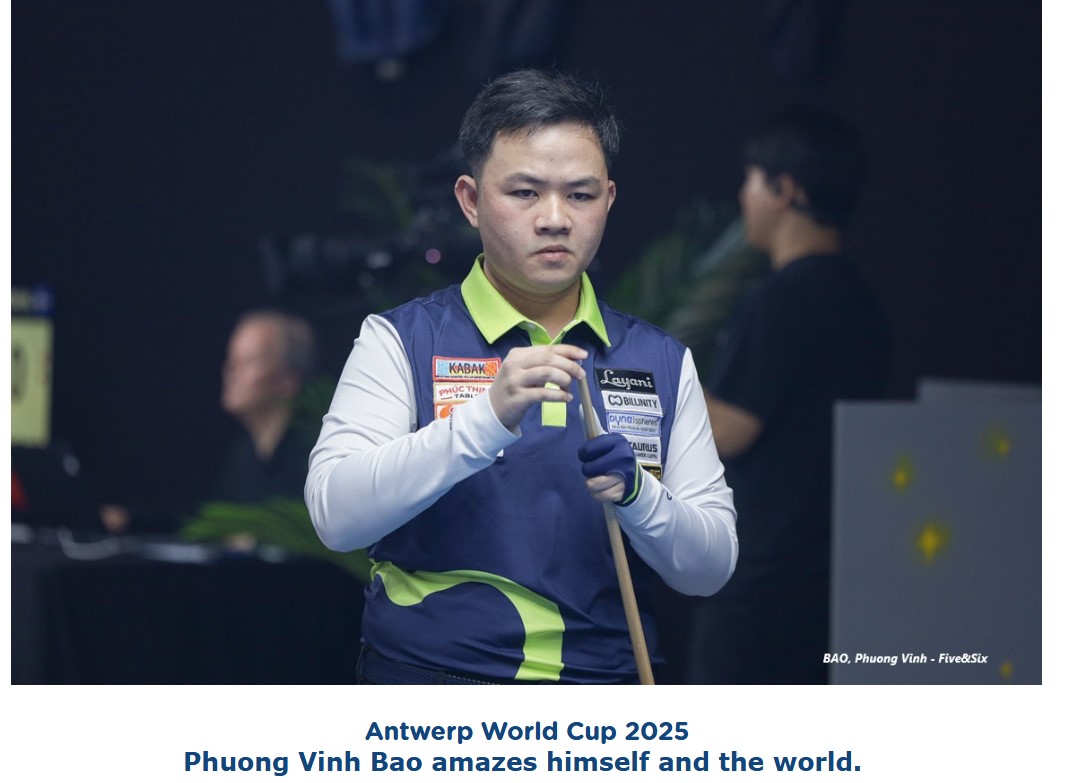 바오프엉빈은 월드컵에서 40점/4타를 기록하며 세계 당구계를 놀라게 했습니다. 사진: UMB