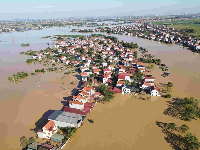 Due to floods, inundation occurred in Hop Thinh commune, Bac Ninh, the image was recorded on the afternoon of October 8. Photo: Van Truong