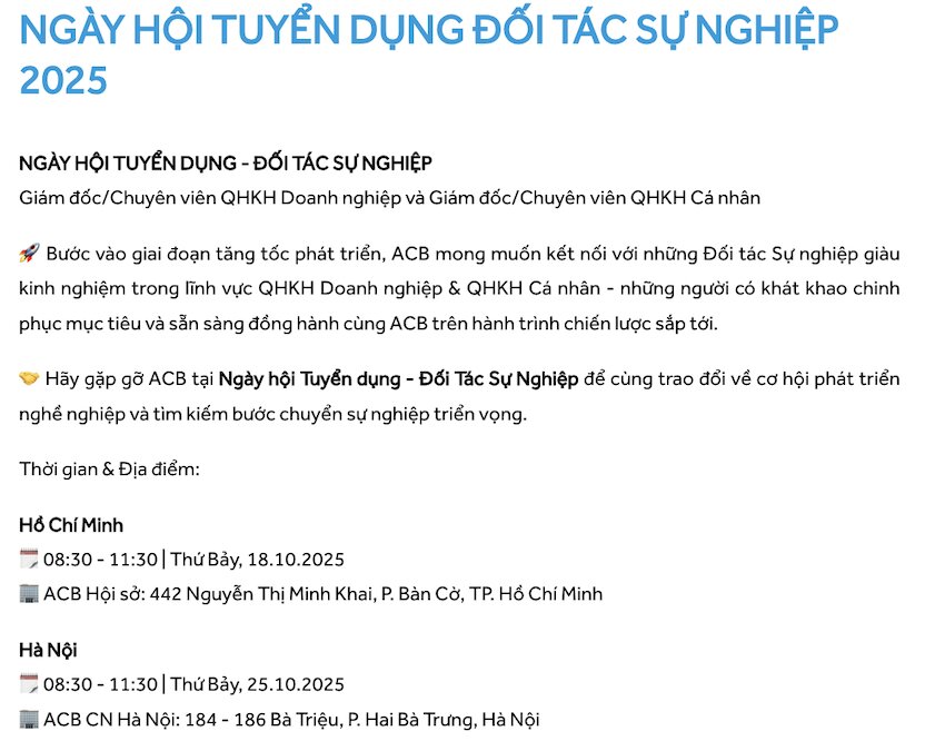 Ngay hoi tuyen dung cua ACB dien ra vao thang 10.2025.