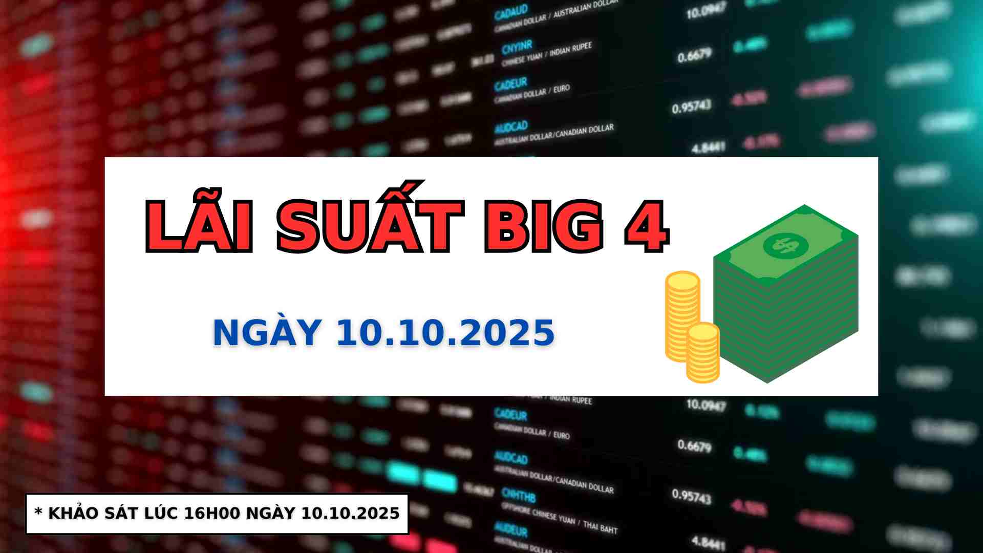 Mise a jour des taux d'interet d'Agribank, BIDV, Vietcombank, VietinBank le 10 octobre 2025. Graphique : Thach Lam