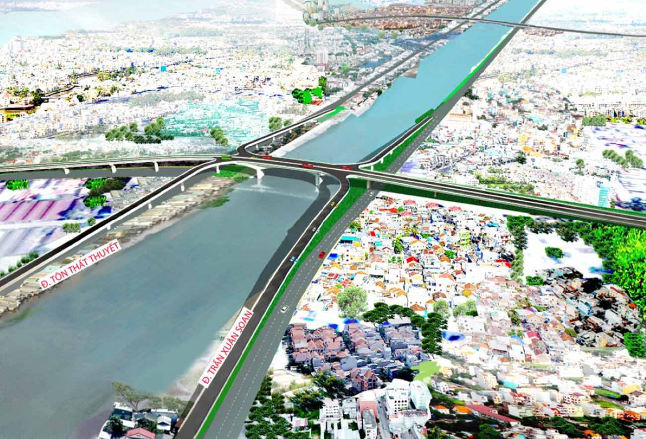 Cau duong Nguyen Khoai co cac nhanh noi voi duong