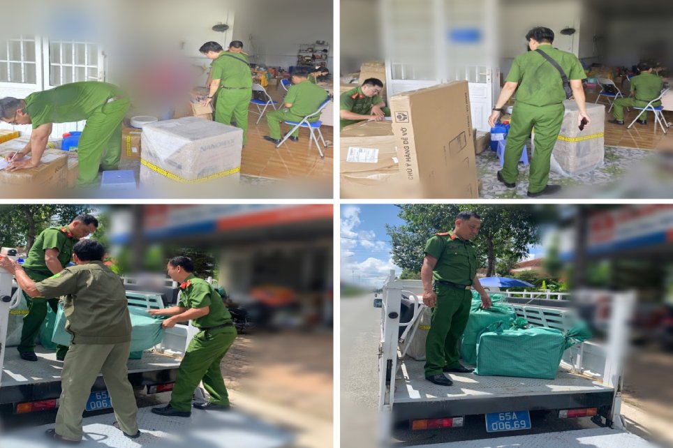 Cong an xa Phong Dien kiem tra, xu ly co so buu chinh, chuyen phat vi pham trong hoat dong giao, nhan hang hoa nhap lau. Anh: Cong an Can Tho