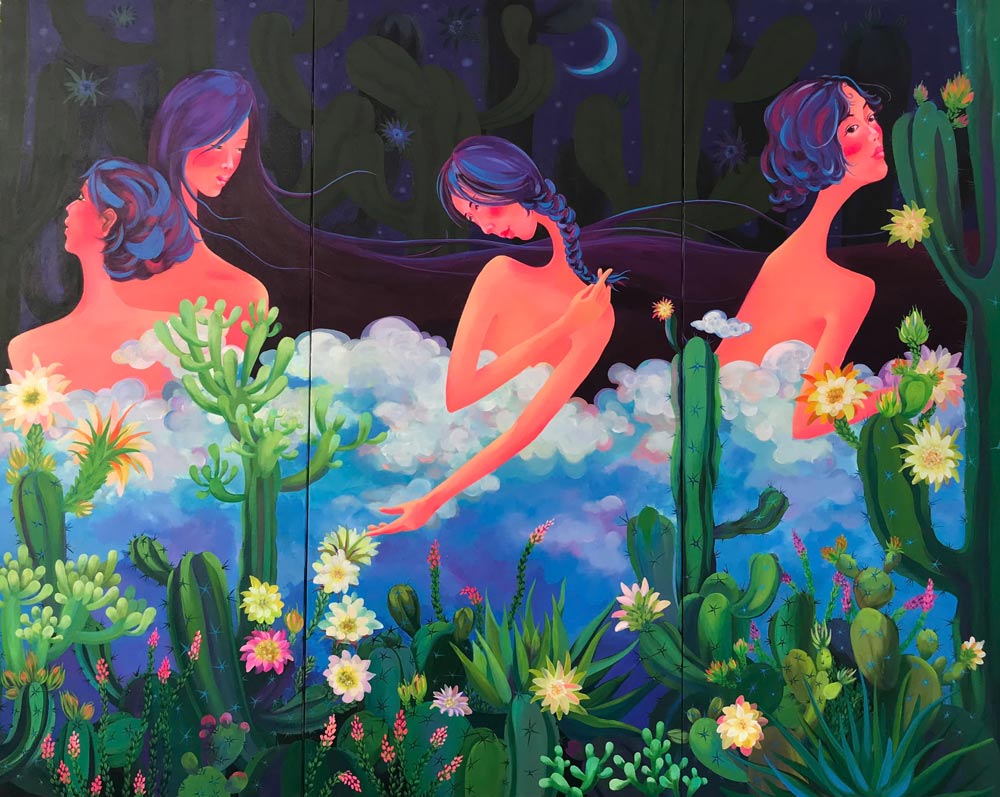 展覧会で展示されている女性画家グエン・ティ・ダオの作品「Thanh xuan」。写真:トゥオン・ミン.