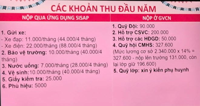Cac khoan thu tai Truong Tieu hoc va THCS Thuan Duc khien nhieu phu huynh ban khoan. Anh: Thanh Son