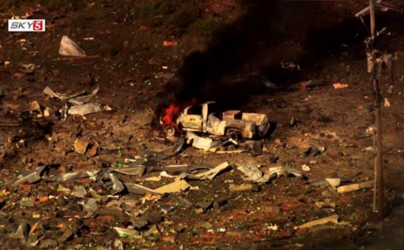 Scene of the explosion at the US military explosives factory Accurate Energetic systems. Photo cut from the scene video