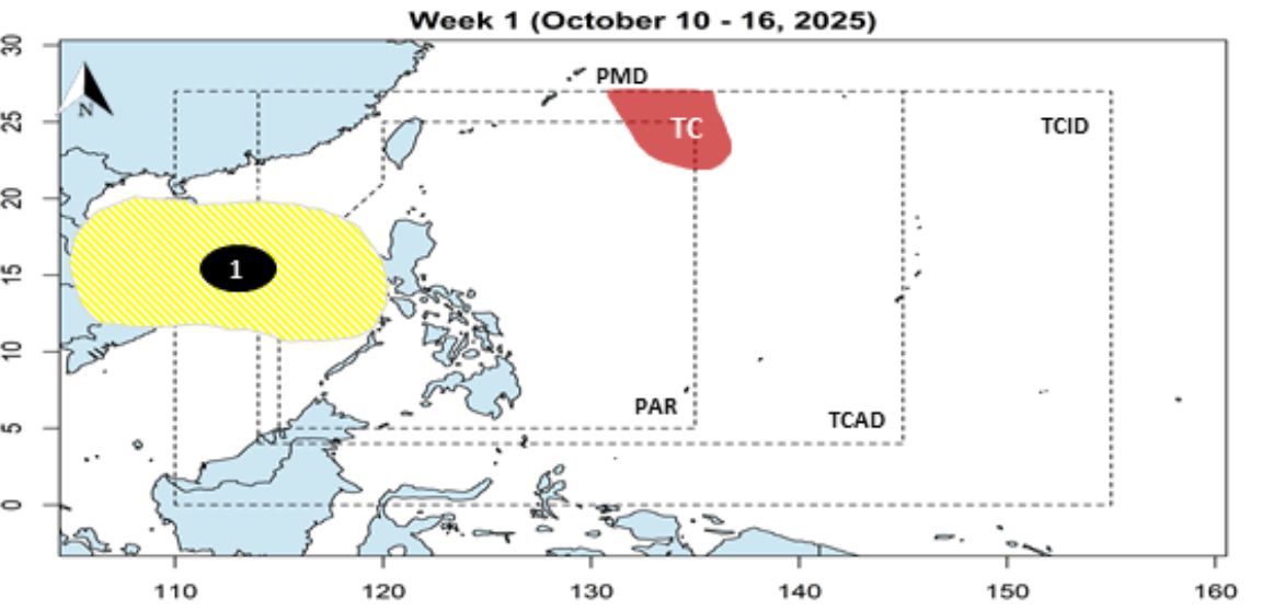 Dự báo áp thấp tuần từ ngày 10-16.10. Ảnh: PAGASA