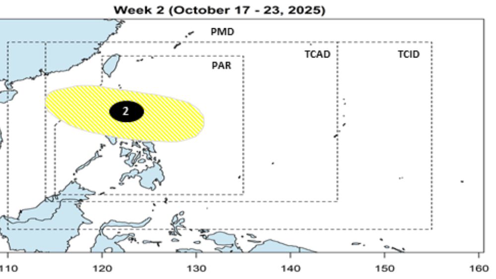 Dự báo áp thấp tuần từ ngày 10-16.10. Ảnh: PAGASA