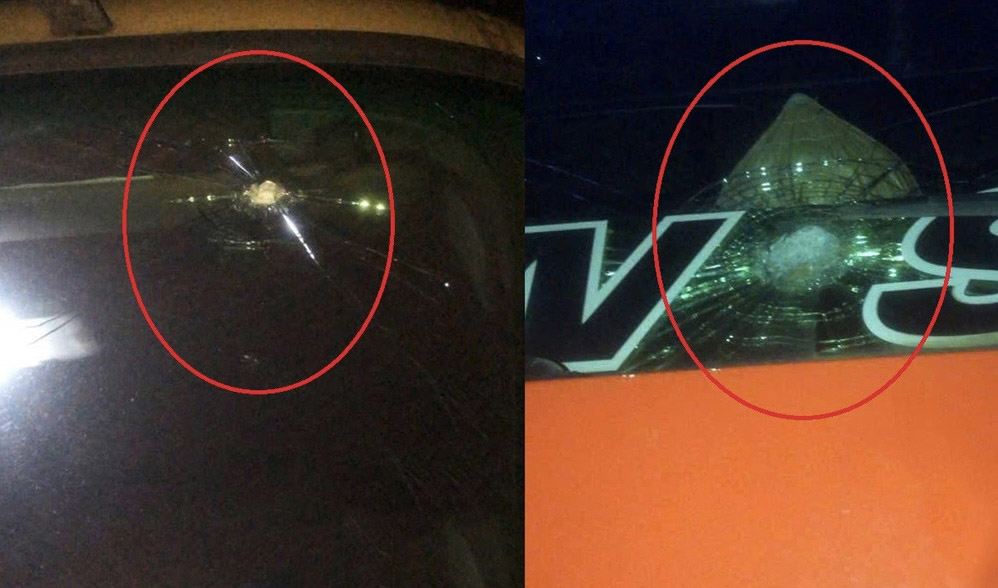 Kinh xe o to bi nem vo khi luu thong tren cao toc Bai Vot - Ham Nghi. Anh: Cong an Ha Tinh.