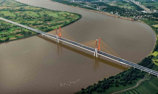 Phối cảnh cầu Ngọc Hồi qua sông Hồng kết nối Hà Nội với Hưng Yên. Ảnh: Đơn vị thiết kế