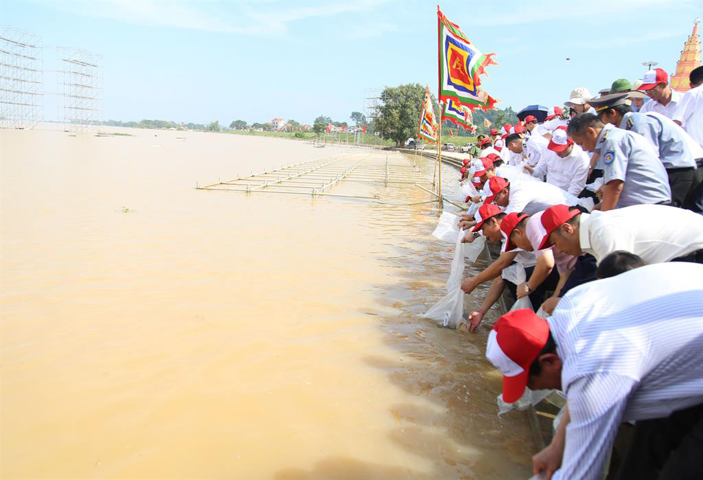 thuc hien nghi thuc tha ca tai tao nguon loi thuy san tren song Luc Dau. Anh: Cong TTDT Hai Phong