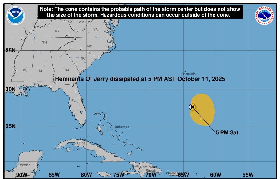 Bao Jerry tan ngay 11.10. Anh: NHC/NOAA