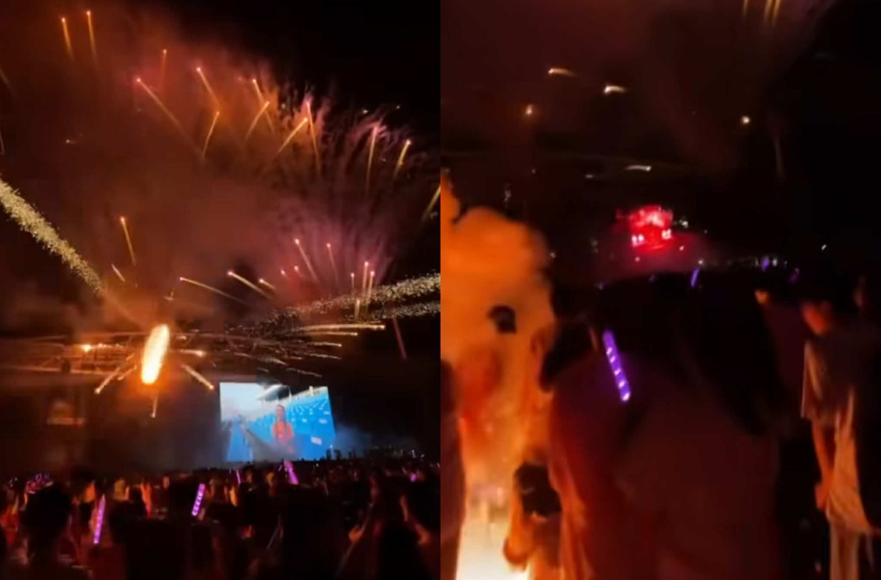 Can canh tia phao hoa ban vao nguoi khan gia. Anh: Cat tu video