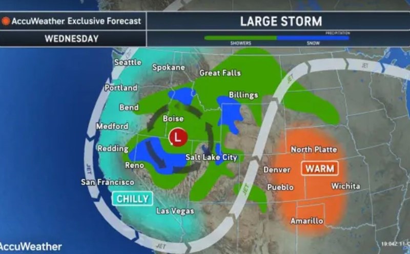 The end-of-season storm forecast from the Pacific Ocean affects the weather in the US this week. Photo: AccuWeather