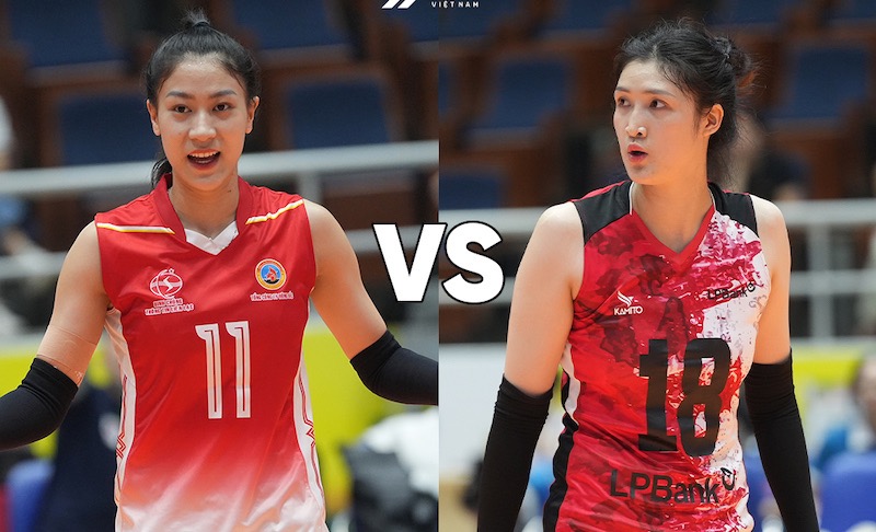 LPB 닌빈 2025년 전국 배구 선수권 대회 여자부 준결승에서 정보 군단과 맞대결. 사진: VFV