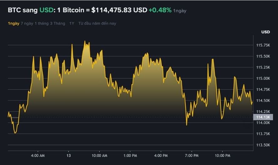 Du lieu tren Binance - san giao dich tien ma hoa lon nhat the gioi cho thay gia Bitcoin dan phuc hoi, giao dich quanh vung 114.000 USD. Nguon: Binance.com