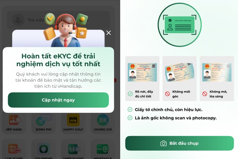 Xac thuc danh tinh bang cach chup anh Can cuoc cong dan tren ung dung vHandicap. Anh: Nhom PV