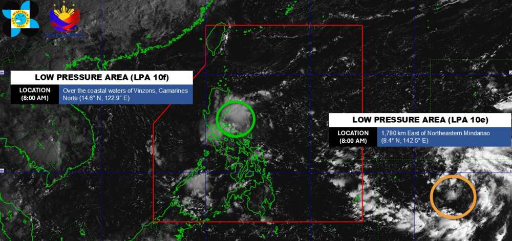 Cap nhat vi tri cua 2 ap thap dang hoat dong gan Bien Dong. Anh: PAGASA