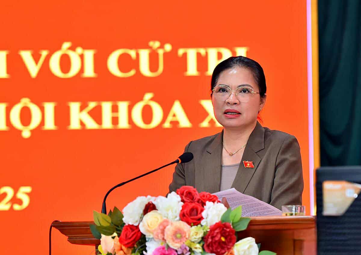 La Vicepresidenta del Comite Central del Frente de la Patria de Vietnam Ha Thi Nga se reune con los votantes en Tuyen Quang. Foto: Thanh Phuc