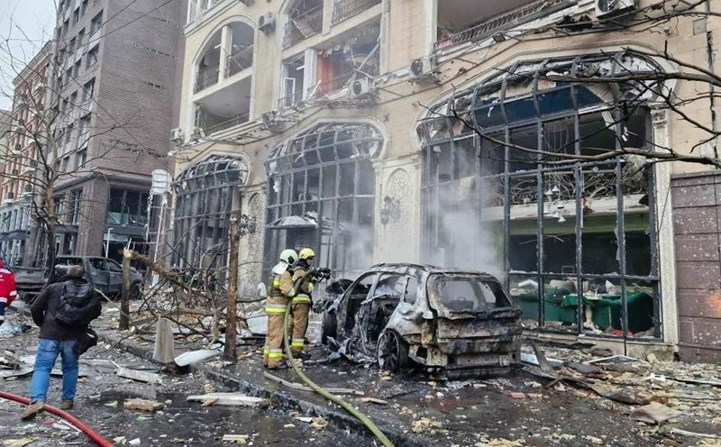 The aftermath of a Russian airstrike in the capital Kiev, Ukraine. Photo: Xinhua