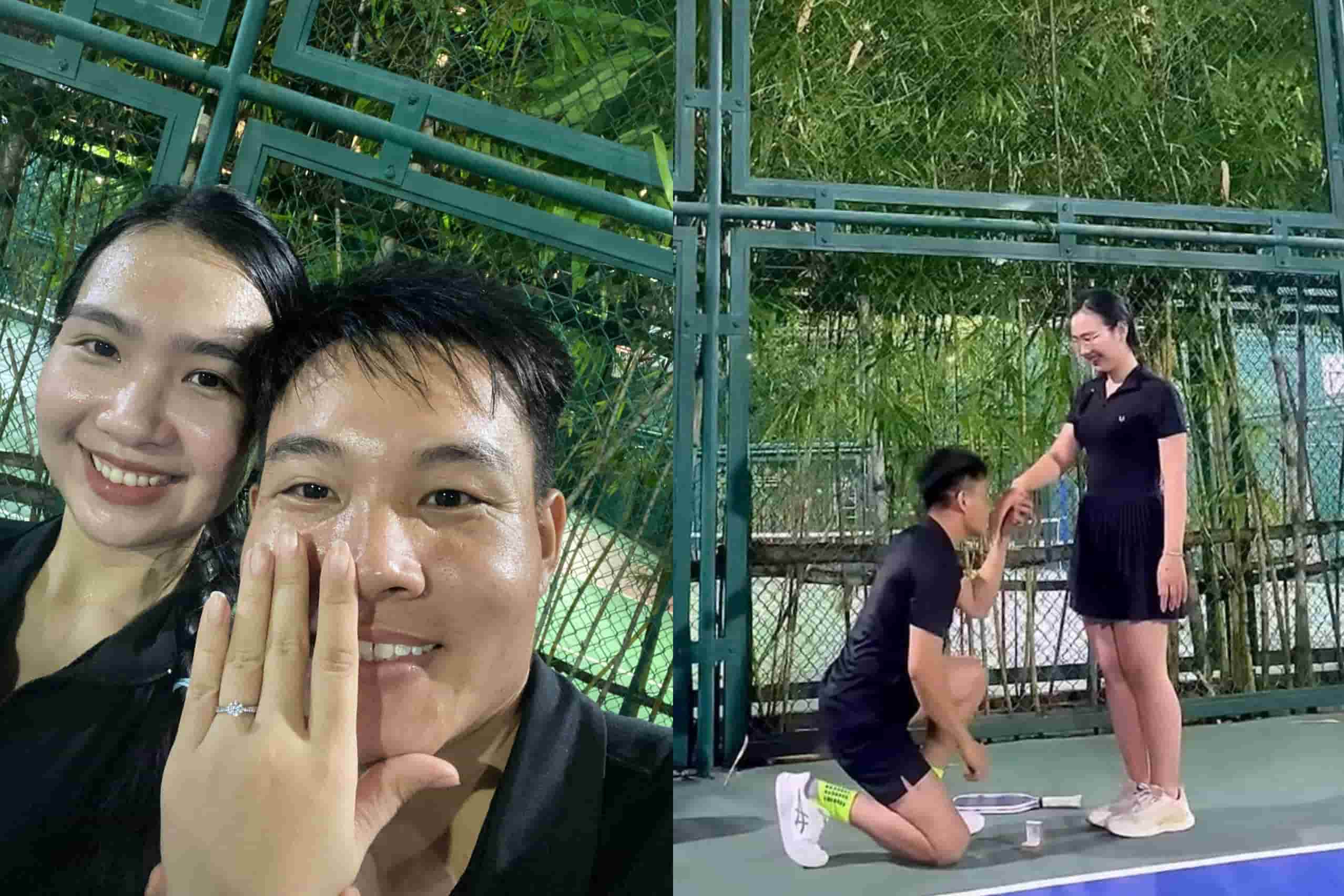 피클볼 코트 한가운데서 프러포즈하는 순간 네티즌들은 감탄했습니다. 사진: NVCC