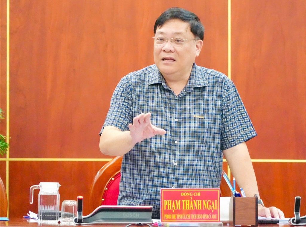 Chu tich UBND tinh Ca Mau Pham Thanh Ngai chi dao quyet liet giai ngan von dau tu cong. Anh: My Tran