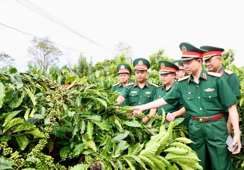 Major General Pham Ba Hien, Commander of the 16th Corps and the working group inspected production and business at the 726th Regiment. Photo: Duc Tham