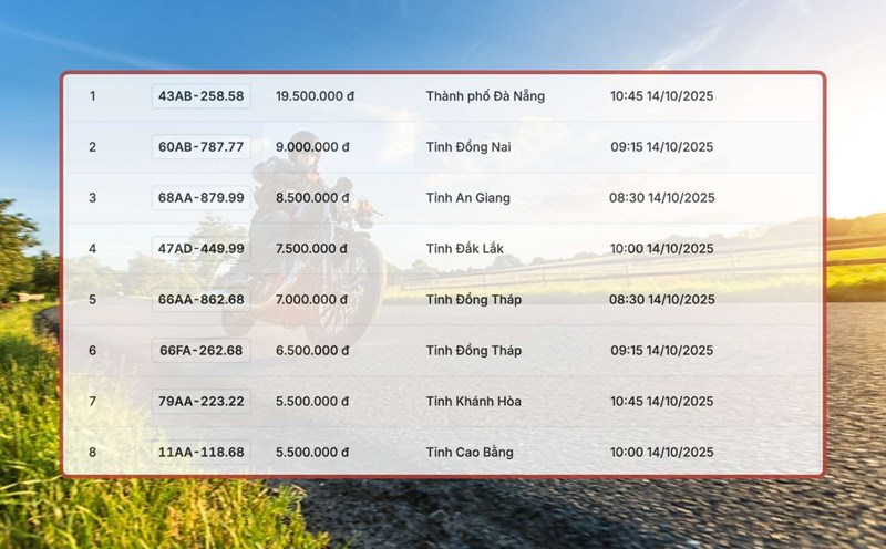 Motorcycle license plates with sharp price reduction in the auction on October 14