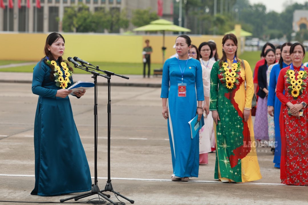 Chi Nguyen Thi Tu Anh - doan vien cong doan, Quan ly san xuat truc tiep Cong ty Co phan TKG Taekwang Vina thay mat doan dai bieu bao cong dang Bac. Anh: Hai Nguyen
