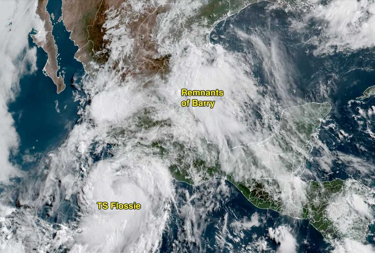 Tropical storm Flossie and the remnants of storm Barry at 10:20 a.m. (Eastern time) on June 30, 2025. Photo: NOAA