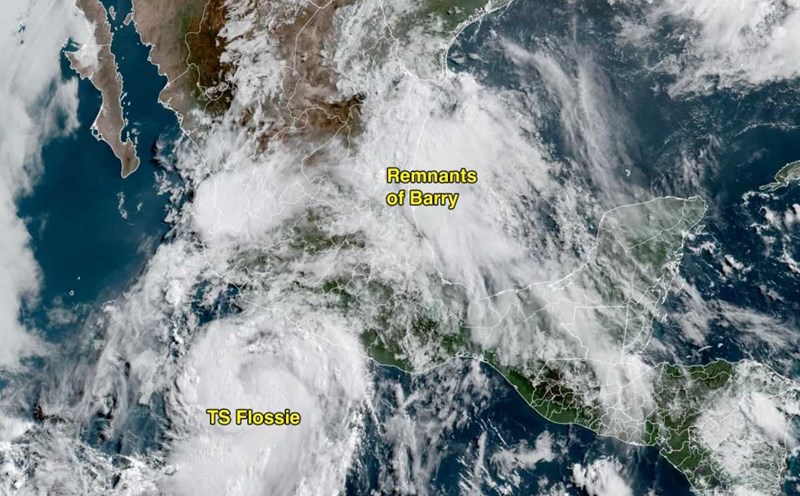 Tropical storm Flossie and the remnants of storm Barry at 10:20 a.m. (Eastern time) on June 30, 2025. Photo: NOAA