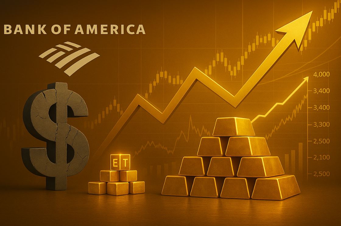 Ngan hang My Bank of America cung la ngan hang dau tien du bao gia vang vuot moc 4.000 USD/ounce. Anh: Kitco