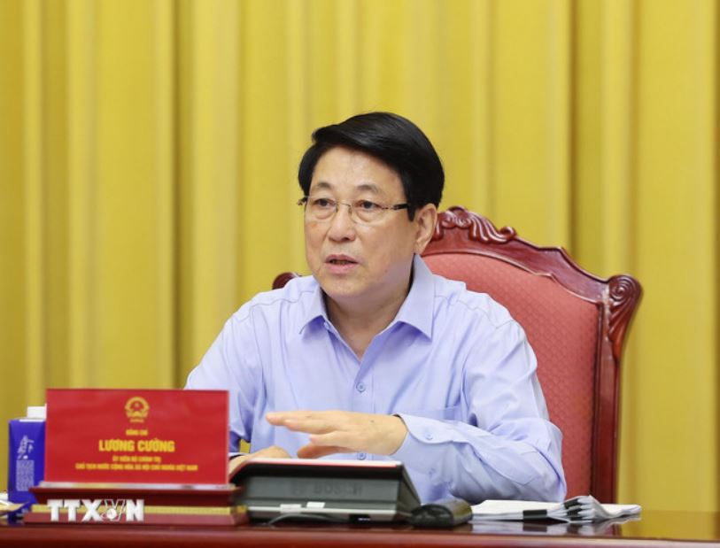 Politburo member and President Luong Cuong chaired a working session on preparations for the Hanoi Convention Opening Ceremony, October 15, 2025. Photo: VNA