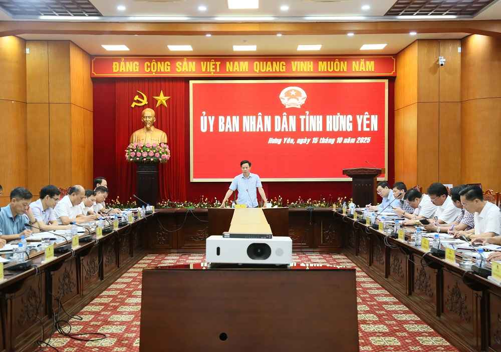 Pho Chu tich UBND tinh Lai Van Hoan phat bieu tai cuoc hop. Anh: Cong TTDT tinh Hung Yen