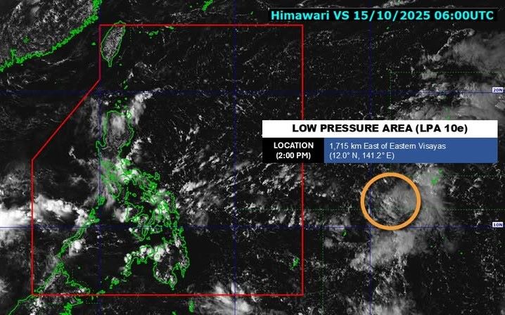 Vi tri tam ap thap 10 vao 2h chieu 15.10. Anh: PAGASA