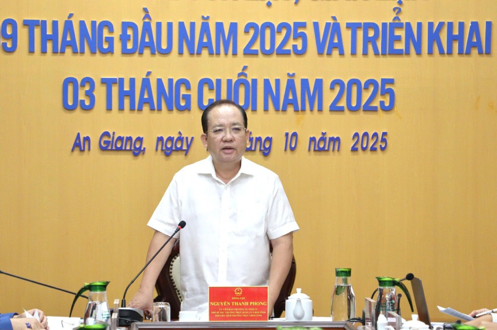 Pho Chu tich Thuong truc UBND tinh An Giang Nguyen Thanh Phong phat bieu chi dao tai hoi nghi. Anh: Ngoc Mai