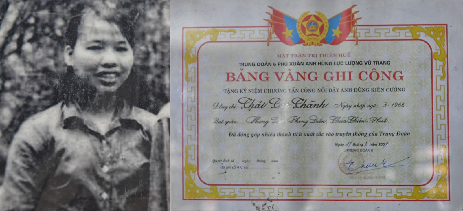 Nu chien si Thai Thi Thanh nam xua va Bang vang ghi cong. Anh: Viet Van 