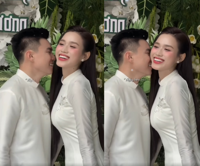Khoanh khac ngot ngao cua co dau, chu re trong le nap tai. Anh cat tu video (Nguon: Phuong The)